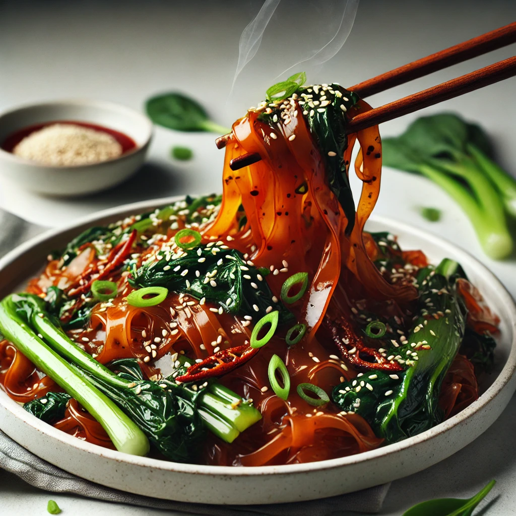 🍜 Rice Paper Noodles – Gluten-Free & Vegan | Quick & Flavorful Recipe "A bowl of rice paper noodles with fresh vegetables and herbs, served in a flavorful broth – a quick, gluten-free, and vegan dish perfect for healthy meals."