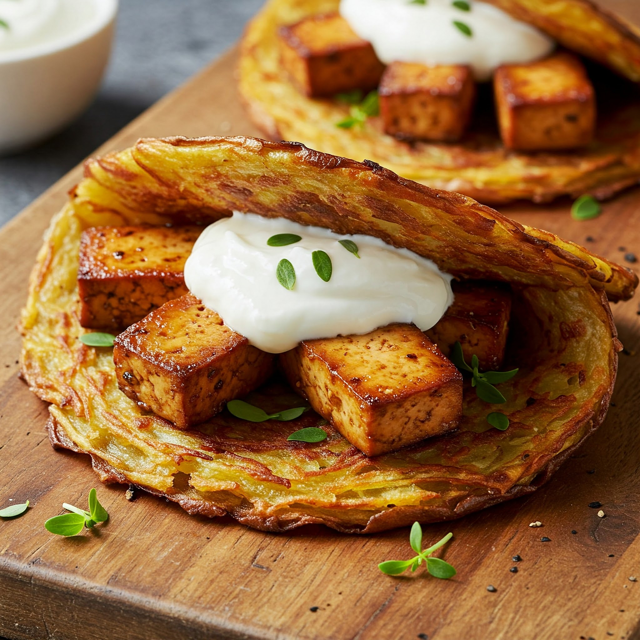 Potato Wrap, Vegan, Gluten-Free, Smoky Tofu, Yogurt Sauce, Plant-Based, Easy Recipe, Quick Meal, Lunch, Dinner, Vegetarian, Dairy-Free, Potato Recipe, Tofu Recipe, Wrap Recipe