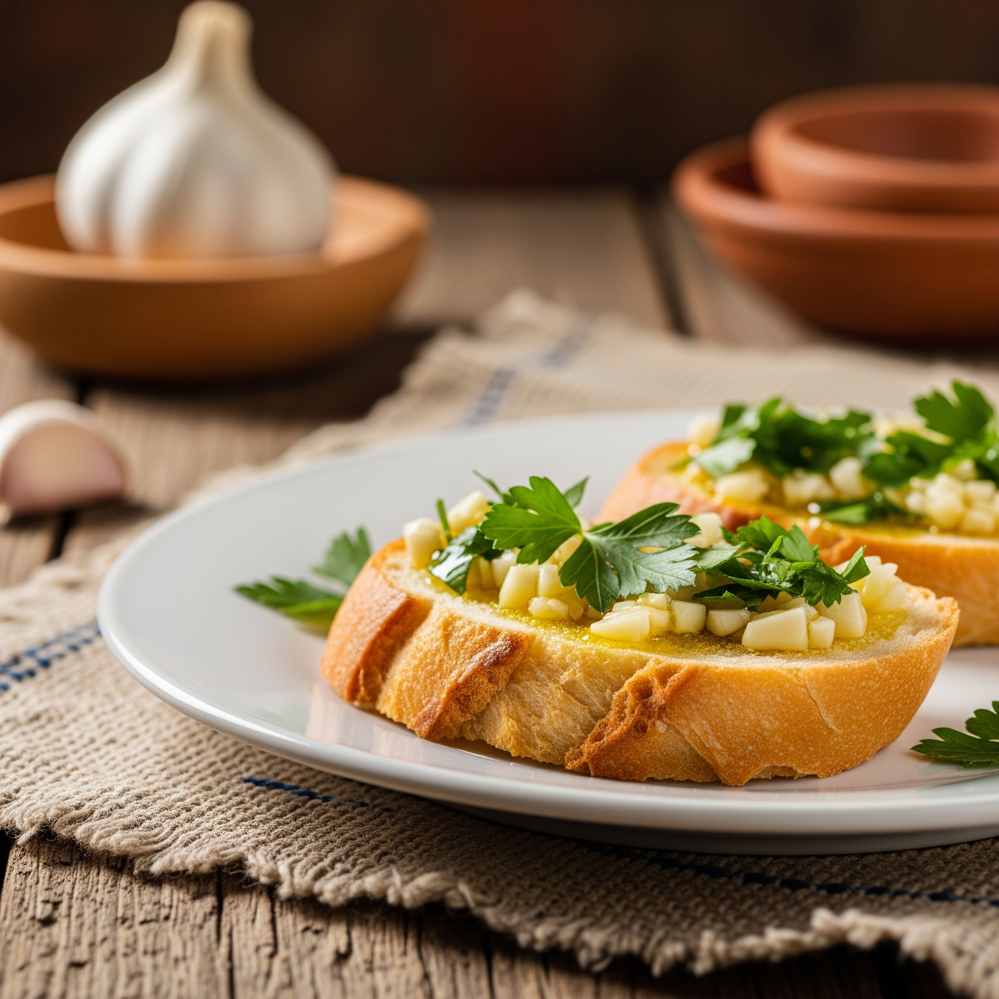 Ajo y Perejil Tostada with garlic and parsley. spanish