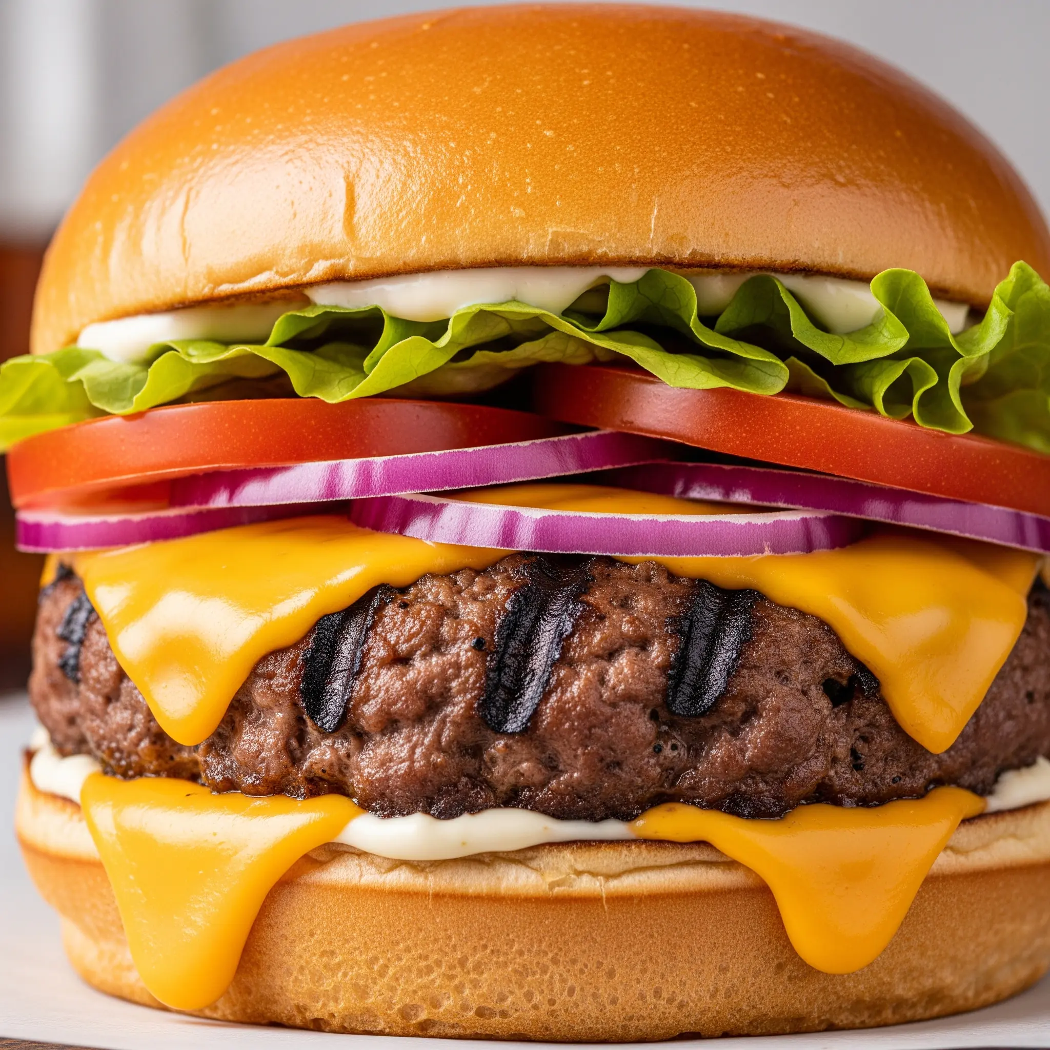 Use descriptive alt text for the image, incorporating keywords (e.g., "close-up of a juicy grilled beef burger with melted cheddar cheese and fresh vegetables").